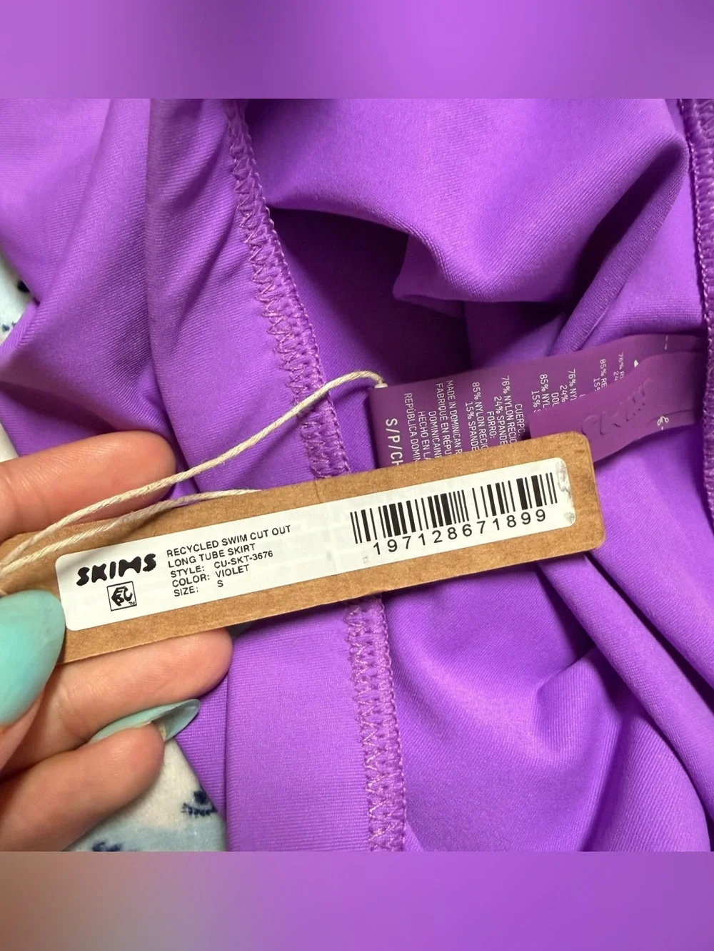 Skims Signature Swim Long Tube Skirt in Violet Purple Size Small NWT